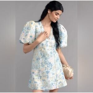 Anthropologie Lovaan Adeline Floral Linen Silk Blend Mini Dress Size US 6